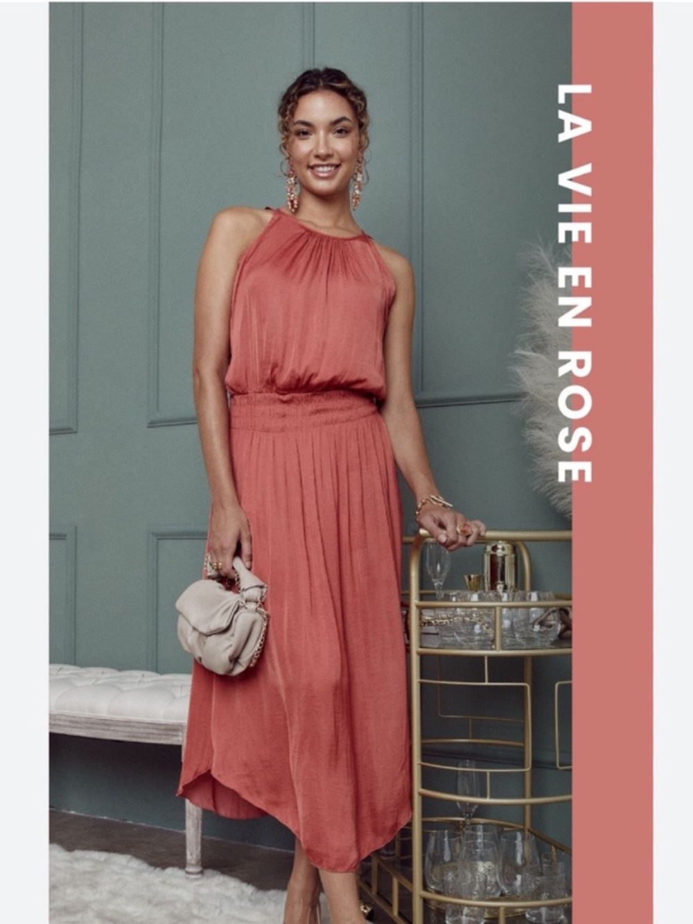 Shebird Emma midi Dress in Rose Satin size 5